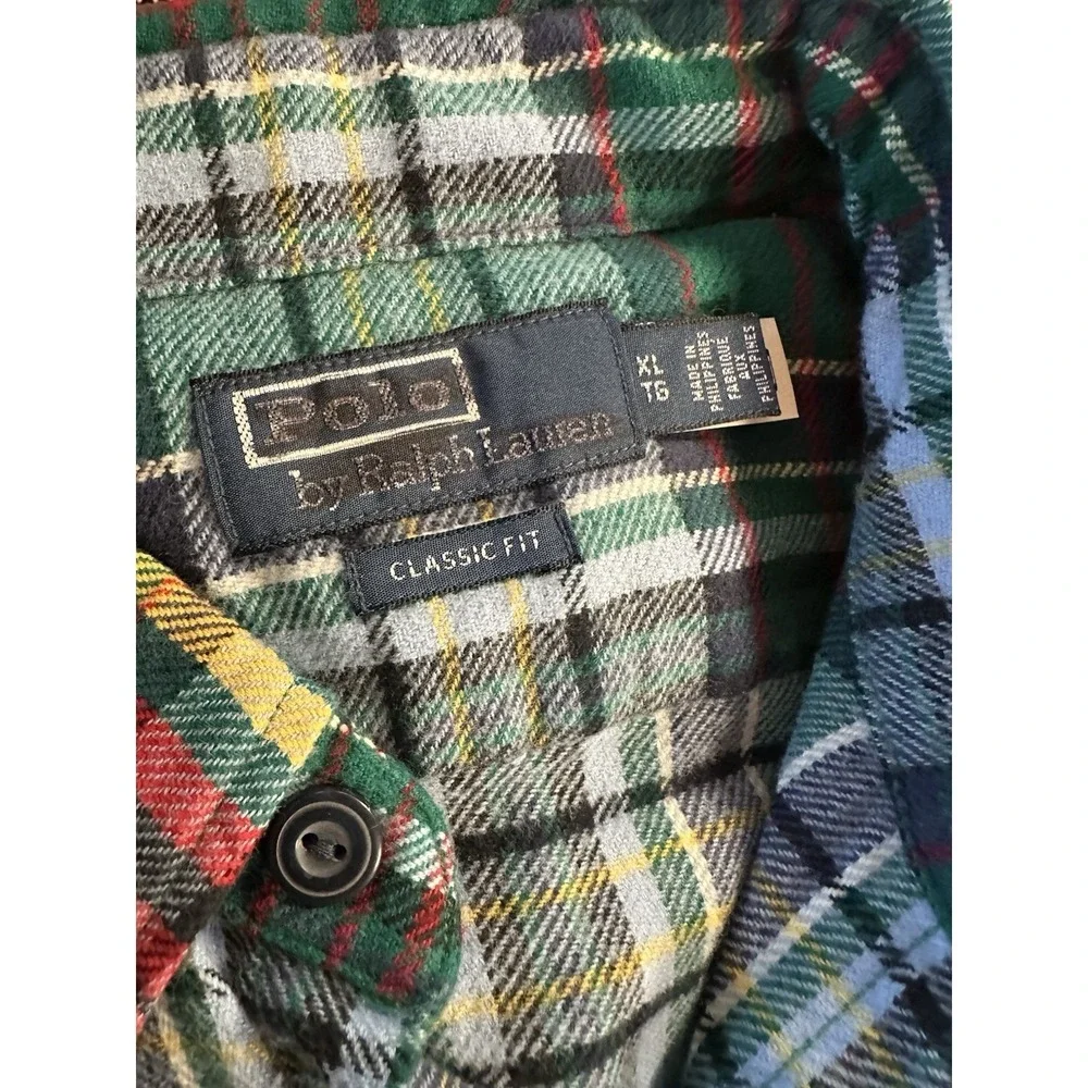 Polo Ralph Lauren Men's XL Classic Fit Green/Red/Yellow Plaid Flannel Shirt W1